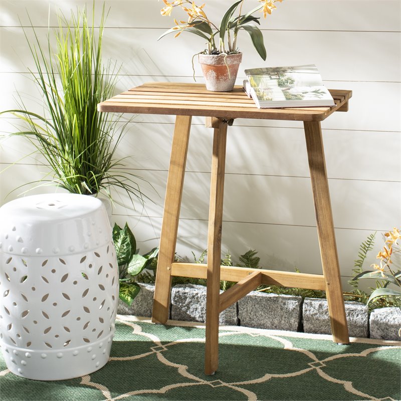 Safavieh Benton Contemporary Acacia Wood Outdoor Balcony Table in Natural