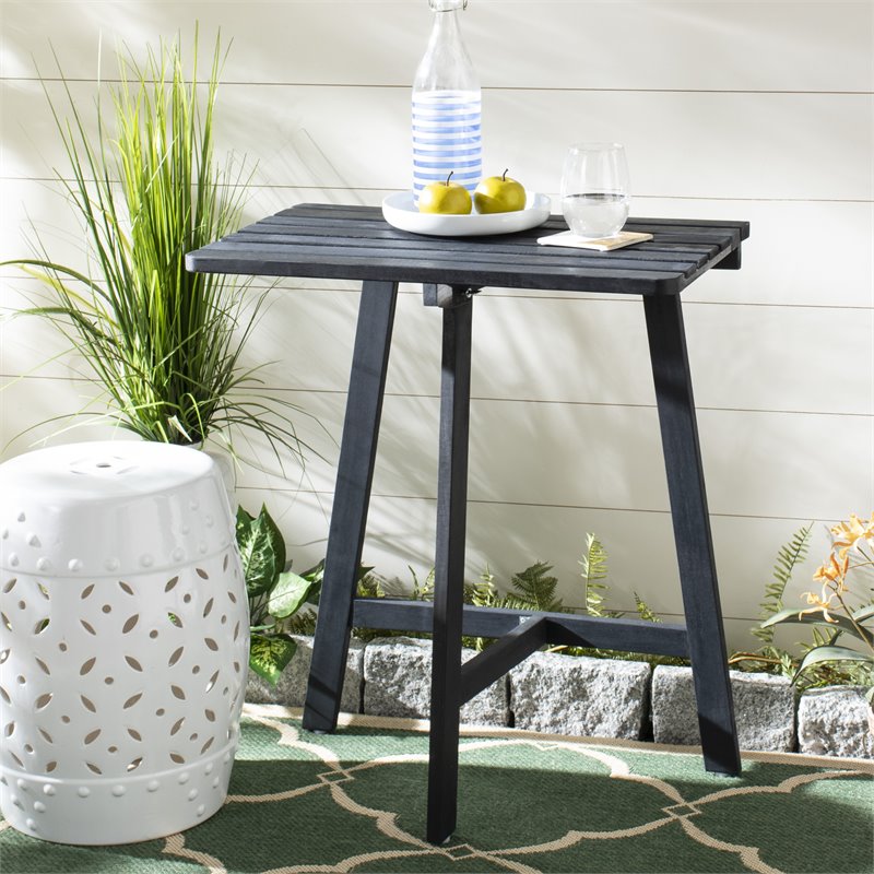 Safavieh Benton Contemporary Acacia Wood Outdoor Balcony Table in Dark Gray