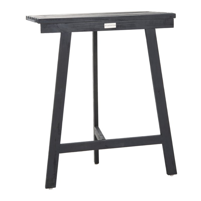 Safavieh Benton Contemporary Acacia Wood Outdoor Balcony Table in Dark Gray