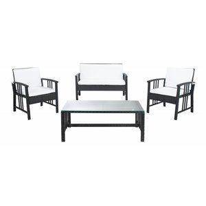 Safavieh Reslor 4-Piece Polyester Fabric/Foam Living Set in Black/White Cushion