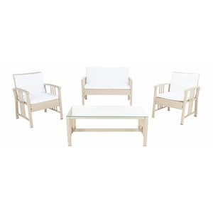 Safavieh Reslor 4-Piece Polyester Fabric/Foam Living Set in Beige/White Cushion