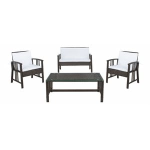 Safavieh Reslor 4-Piece Polyester Fabric/Foam Living Set in Brown/White Cushion
