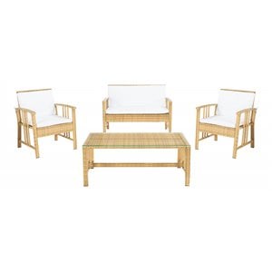 Safavieh Reslor 4-Piece Fabric/Foam Living Set in Natural/White Cushion
