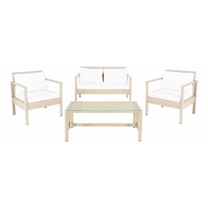 Safavieh Garnen 4-Piece Polyester Fabric/Foam Living Set in Beige/White Cushion