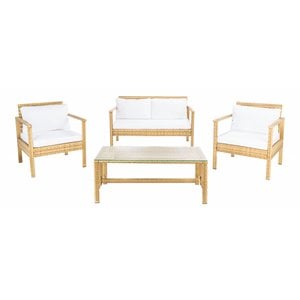 Safavieh Garnen 4-Piece Polyester Fabric Living Set in Natural/White Cushion