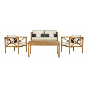 Safavieh Nunzio 4-Piece Eucalyptus Wood Outdoor Set in Teak Brown/Beige