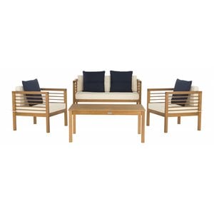 Safavieh Alda 4-Piece Eucalyptus Wood Outdoor Set in Teak Brown/Beige