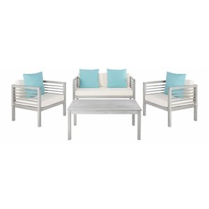 Safavieh Alda 4-Piece Eucalyptus Wood Outdoor Set in Gray and Beige