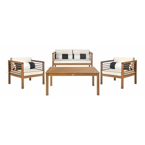Safavieh Alda 4-Piece Eucalyptus Wood Outdoor Set in Teak Brown and Beige