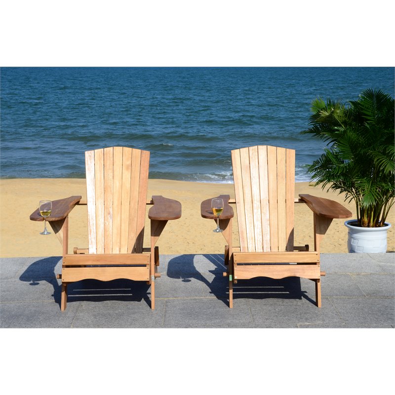 Safavieh Breetel Eucalyptus Wood Outdoor Adirondack Chairs in Natural (Set of 2)