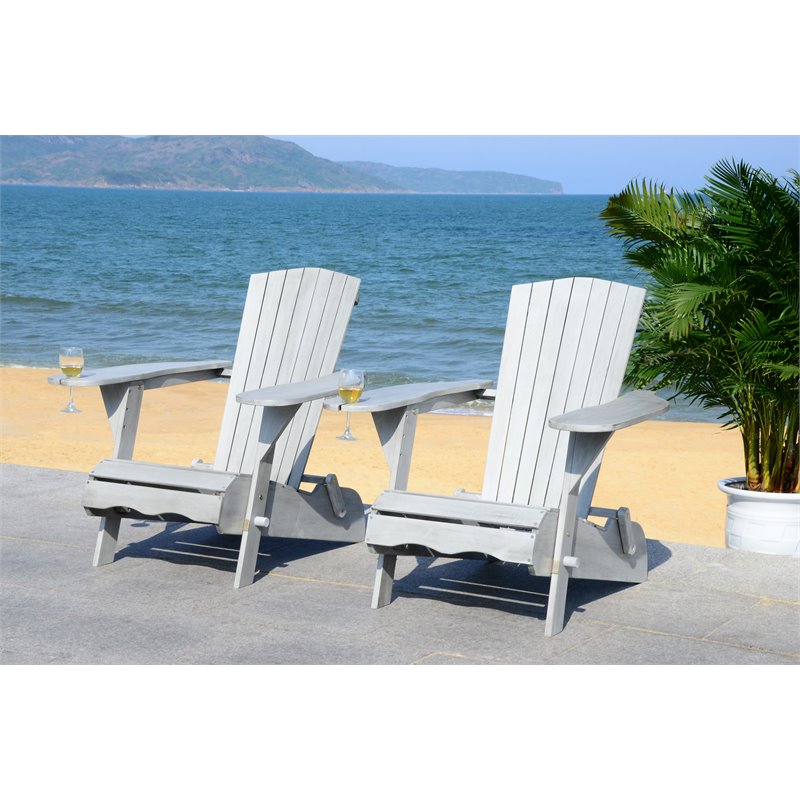 Safavieh Breetel Eucalyptus Wood Outdoor Adirondack Chairs in Gray (Set of 2)