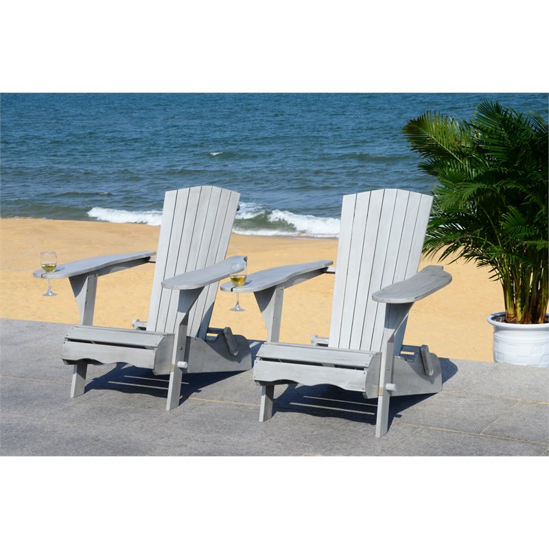 Safavieh Breetel Eucalyptus Wood Outdoor Adirondack Chairs in Gray (Set of 2)