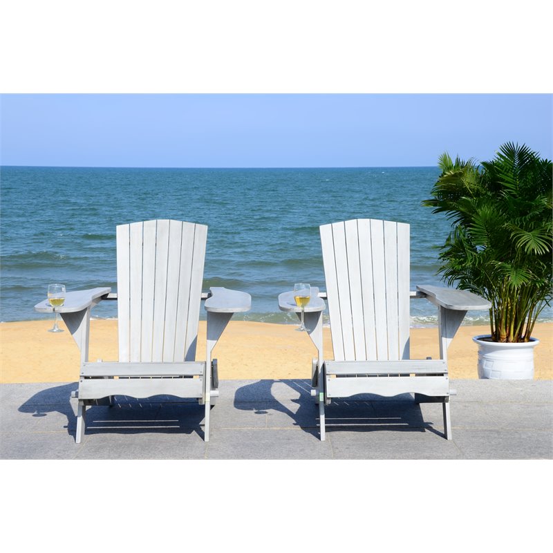Safavieh Breetel Eucalyptus Wood Outdoor Adirondack Chairs in Gray (Set of 2)