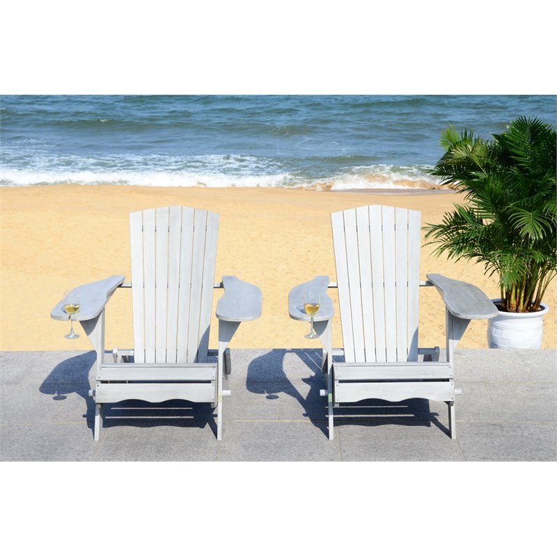 Safavieh Breetel Eucalyptus Wood Outdoor Adirondack Chairs in Gray (Set of 2)