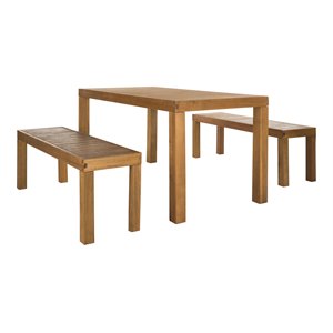 Safavieh Dario 3-Piece Eucalyptus Wood Dining Set with 2 Benches in Natural