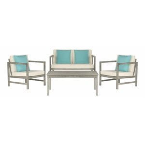 Safavieh Montez 4-Piece Eucalyptus Wood Outdoor Set in Gray/Beige