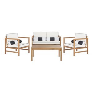 Safavieh Montez 4-Piece Eucalyptus Wood Outdoor Set in Teak Brown/Beige