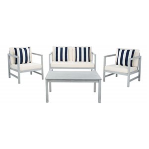 Safavieh Montez 4-Piece Eucalyptus Wood Outdoor Set with Pillows in Gray/Beige