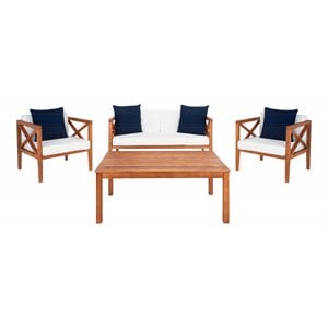 Safavieh Nunzio 4-Piece Eucalyptus Wood Outdoor Set in Teak Brown and Beige