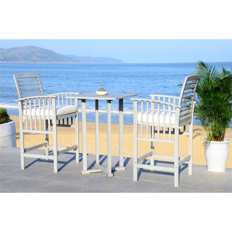 Safavieh Pate 3-Piece Eucalyptus Wood Bistro Set in Teak Gray and Beige
