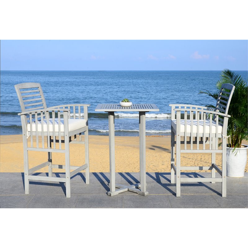 Safavieh Pate 3-Piece Eucalyptus Wood Bistro Set in Teak Gray and Beige