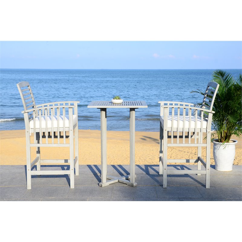 Safavieh Pate 3-Piece Eucalyptus Wood Bistro Set in Teak Gray and Beige