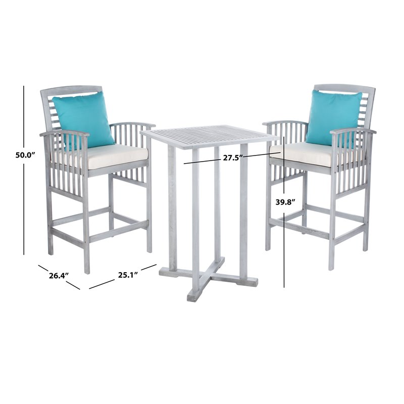 Safavieh Pate 3-Piece Eucalyptus Wood Bistro Set in Teak Gray and Beige