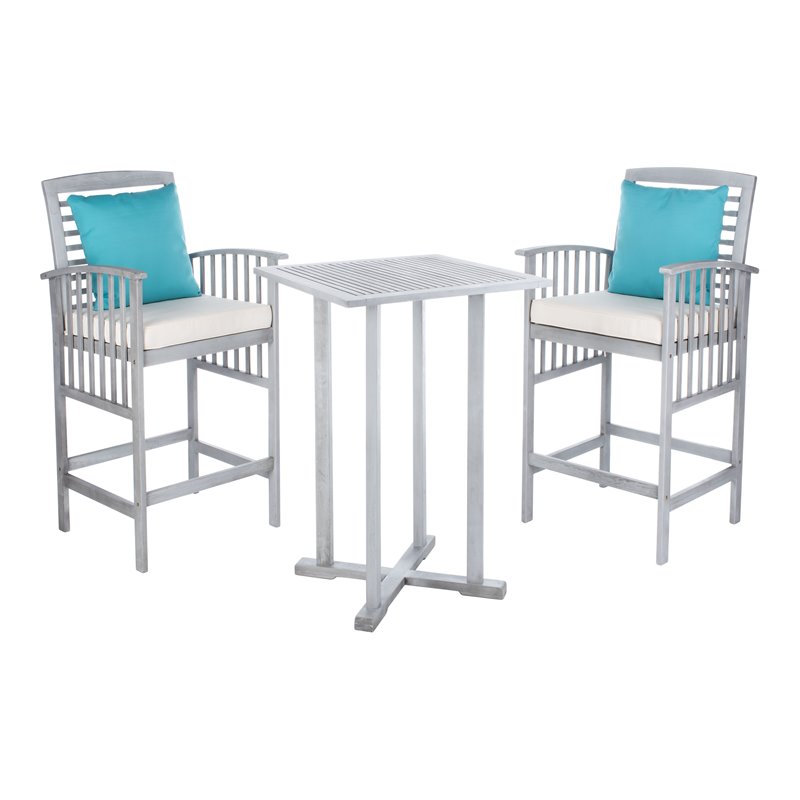 Safavieh Pate 3-Piece Eucalyptus Wood Bistro Set in Teak Gray and Beige