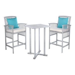 Safavieh Pate 3-Piece Eucalyptus Wood Bistro Set in Teak Gray and Beige
