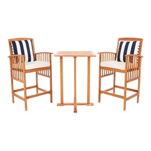 Safavieh Pate 3-Piece Wood/Polyester Bistro Set in Natural/White/Navy