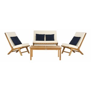 Safavieh Chaston 4-Piece Eucalyptus Wood Outdoor Living Set in Teak Brown/Beige