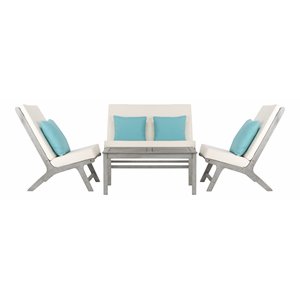 Safavieh Chaston 4-Piece Eucalyptus Wood Outdoor Living Set in Gray/Beige