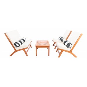 Safavieh Chaston 4-Piece Eucalyptus Wood/Polyester Living Set in Natural/Beige
