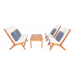 Safavieh Chaston 4-Piece Eucalyptus Wood/Polyester Living Set in Natural/Navy