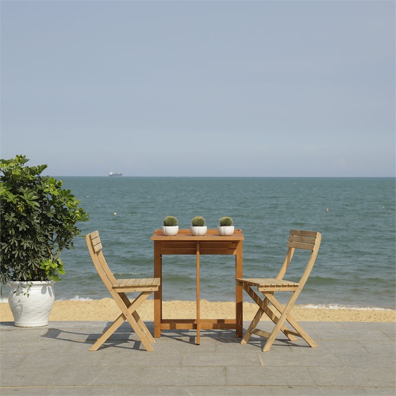 Safavieh Walten 3-Piece Teak/Wood Bistro Set with Flower Shelf in Natural