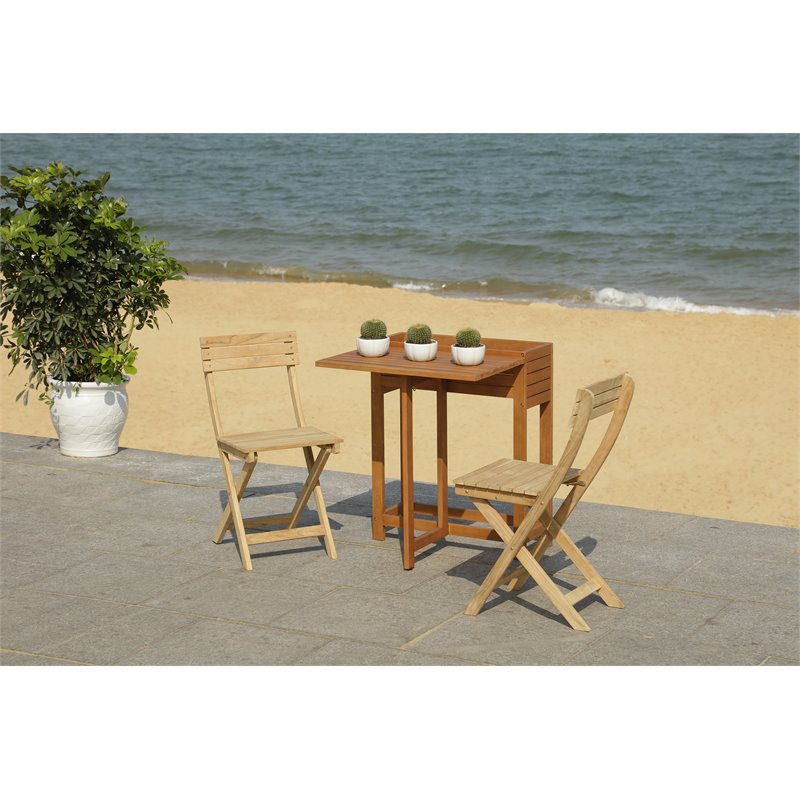 Safavieh Walten 3-Piece Teak/Wood Bistro Set with Flower Shelf in Natural