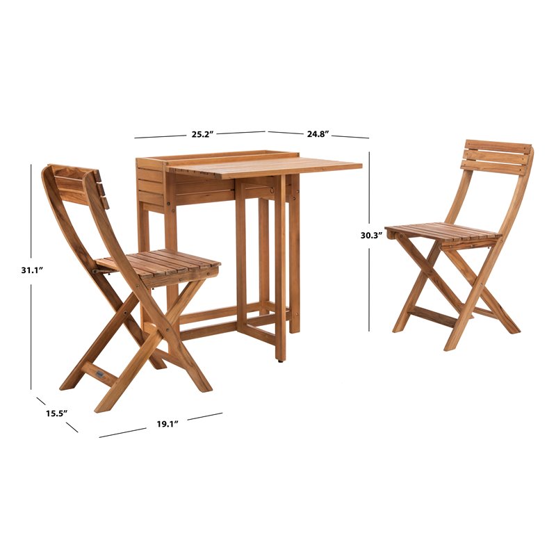 Safavieh Walten 3-Piece Teak/Wood Bistro Set with Flower Shelf in Natural