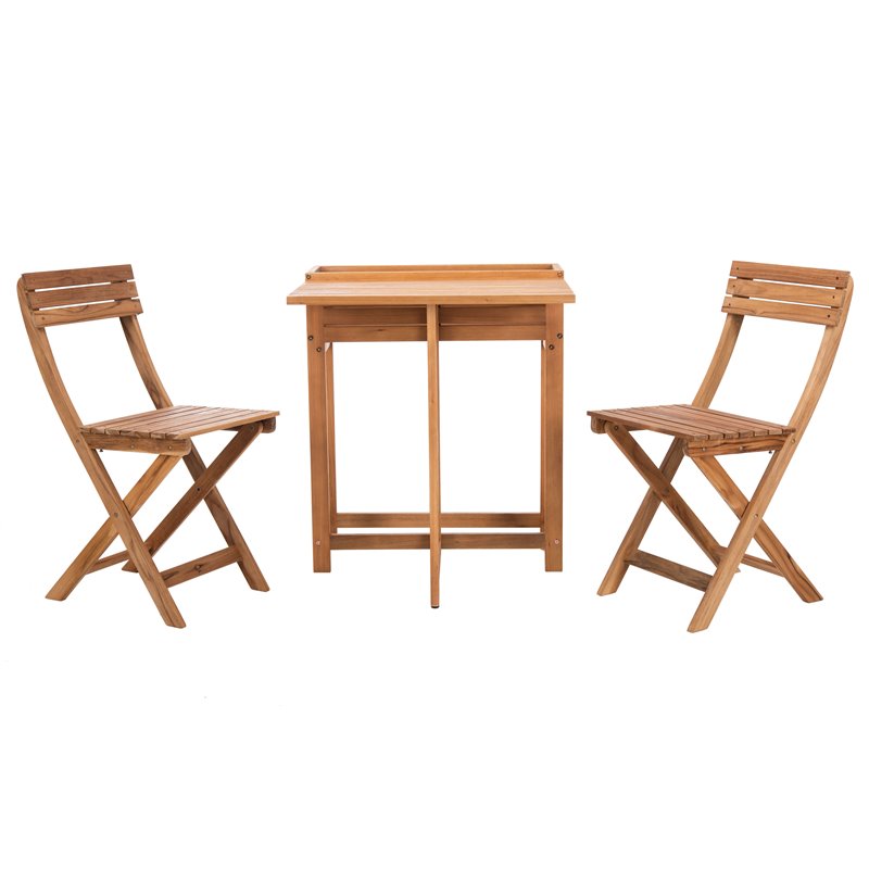 Safavieh Walten 3-Piece Teak/Wood Bistro Set with Flower Shelf in Natural