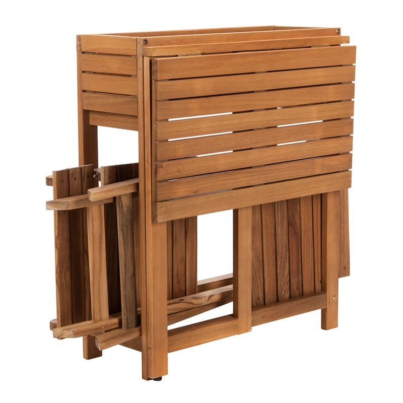 Safavieh Walten 3-Piece Teak/Wood Bistro Set with Flower Shelf in Natural