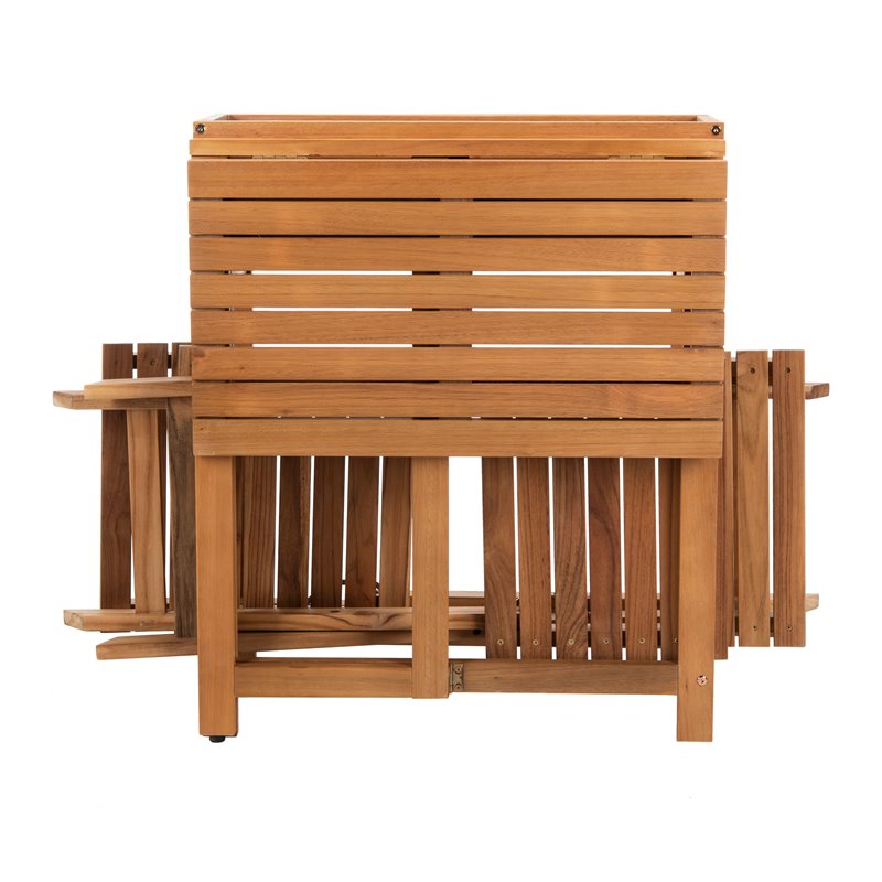 Safavieh Walten 3-Piece Teak/Wood Bistro Set with Flower Shelf in Natural