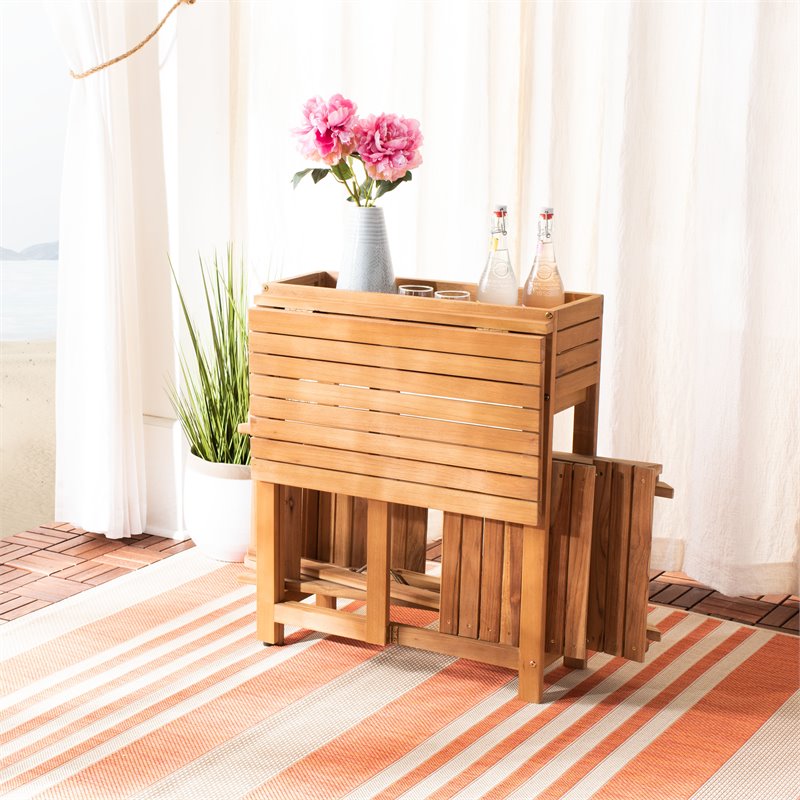 Safavieh Walten 3-Piece Teak/Wood Bistro Set with Flower Shelf in Natural