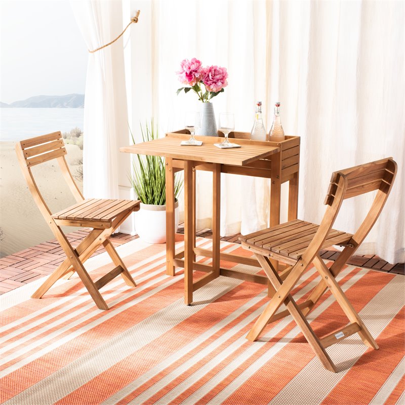 Safavieh Walten 3-Piece Teak/Wood Bistro Set with Flower Shelf in Natural