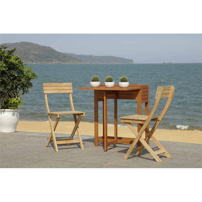 Safavieh Walten 3-Piece Teak/Wood Bistro Set with Flower Shelf in Natural
