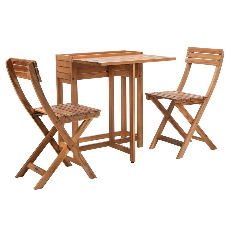 Safavieh Walten 3-Piece Teak/Wood Bistro Set with Flower Shelf in Natural