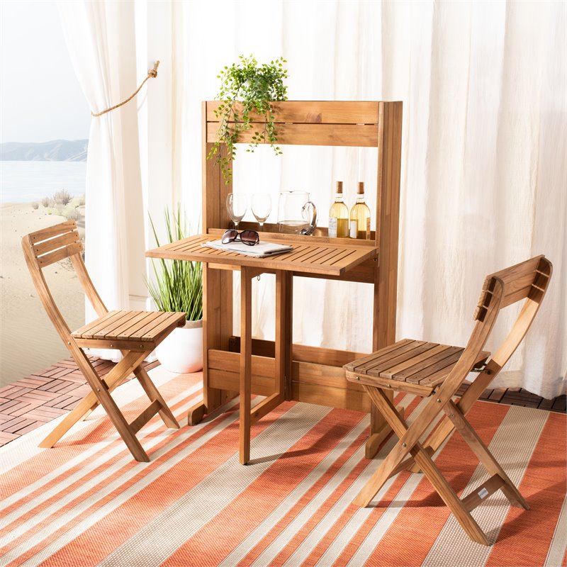 Safavieh Barley 3-Piece Teak/Wood Bistro Set with Flower Shelf in Natural