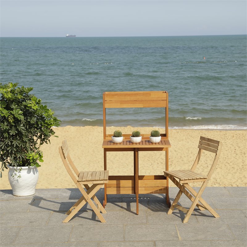 Safavieh Barley 3-Piece Teak/Wood Bistro Set with Flower Shelf in Natural