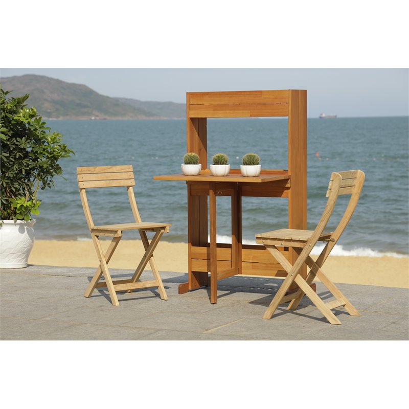 Safavieh Barley 3-Piece Teak/Wood Bistro Set with Flower Shelf in Natural