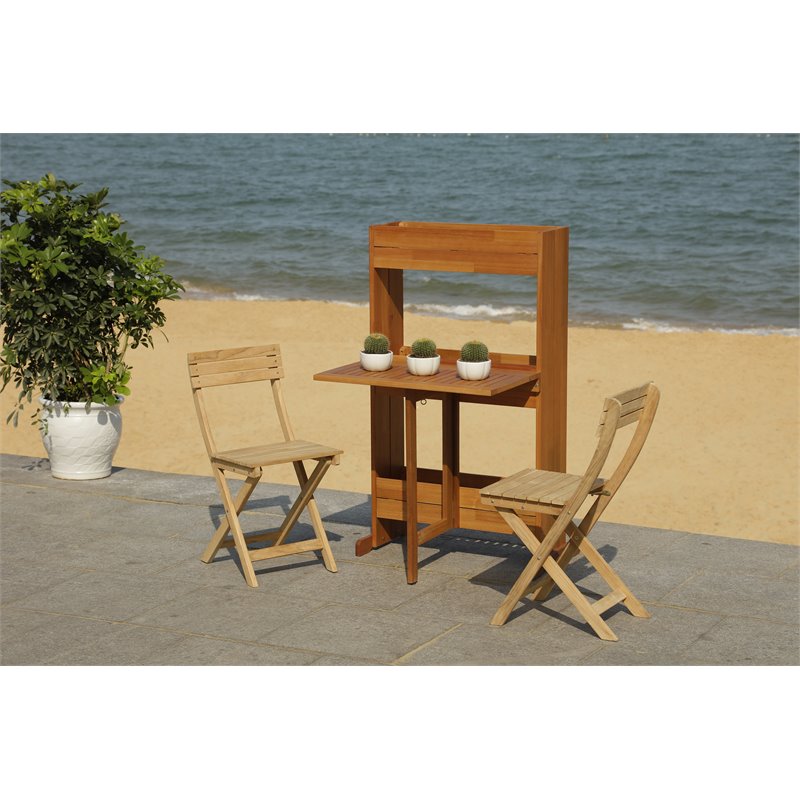 Safavieh Barley 3-Piece Teak/Wood Bistro Set with Flower Shelf in Natural