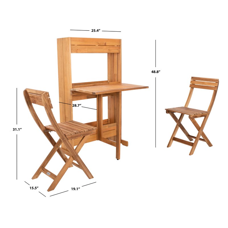Safavieh Barley 3-Piece Teak/Wood Bistro Set with Flower Shelf in Natural