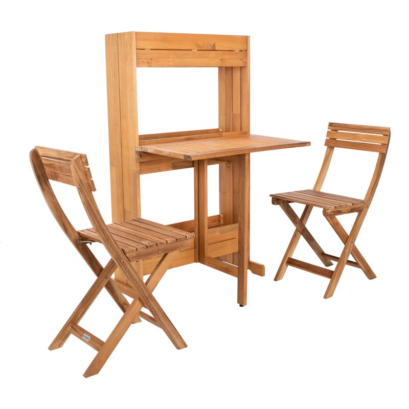Safavieh Barley 3-Piece Teak/Wood Bistro Set with Flower Shelf in Natural